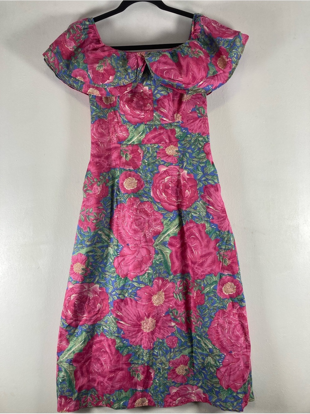 VY Hoang Nguyen Midi Dress Off The Shoulder Floral   Fit Flare Size M Pink